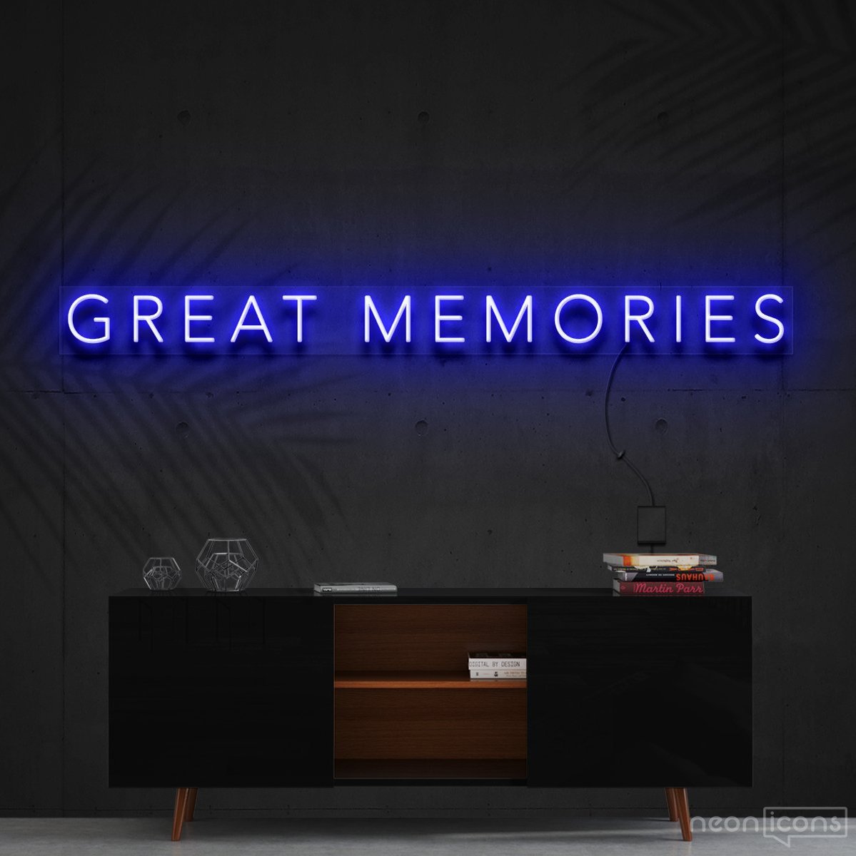 "Great Memories" Neon Sign 120cm (4ft) / Blue / Cut to Shape by Neon Icons