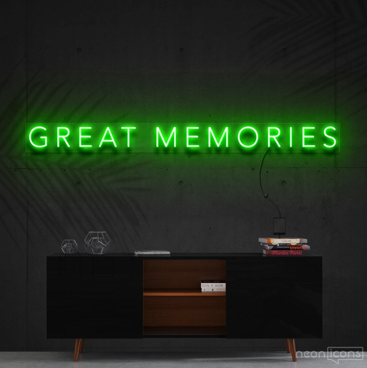 "Great Memories" Neon Sign 120cm (4ft) / Green / Cut to Shape by Neon Icons