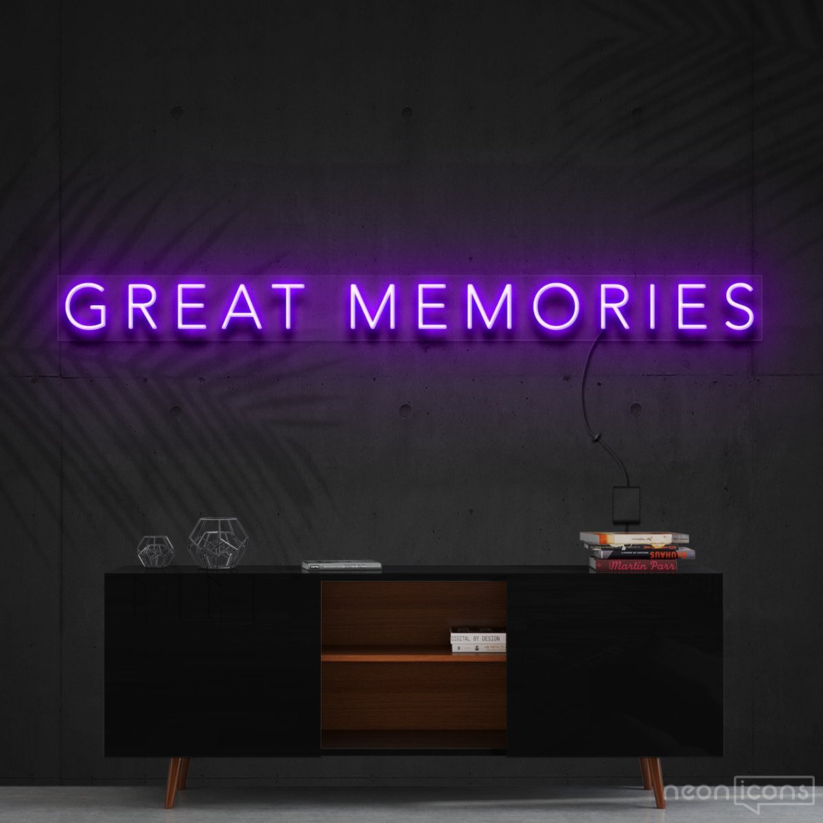 "Great Memories" Neon Sign 120cm (4ft) / Purple / Cut to Shape by Neon Icons