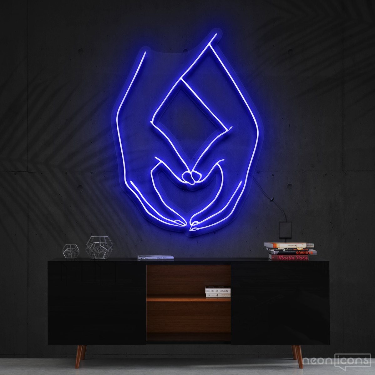 "Hand Heart" Neon Sign 60cm (2ft) / Blue / Cut to Shape by Neon Icons