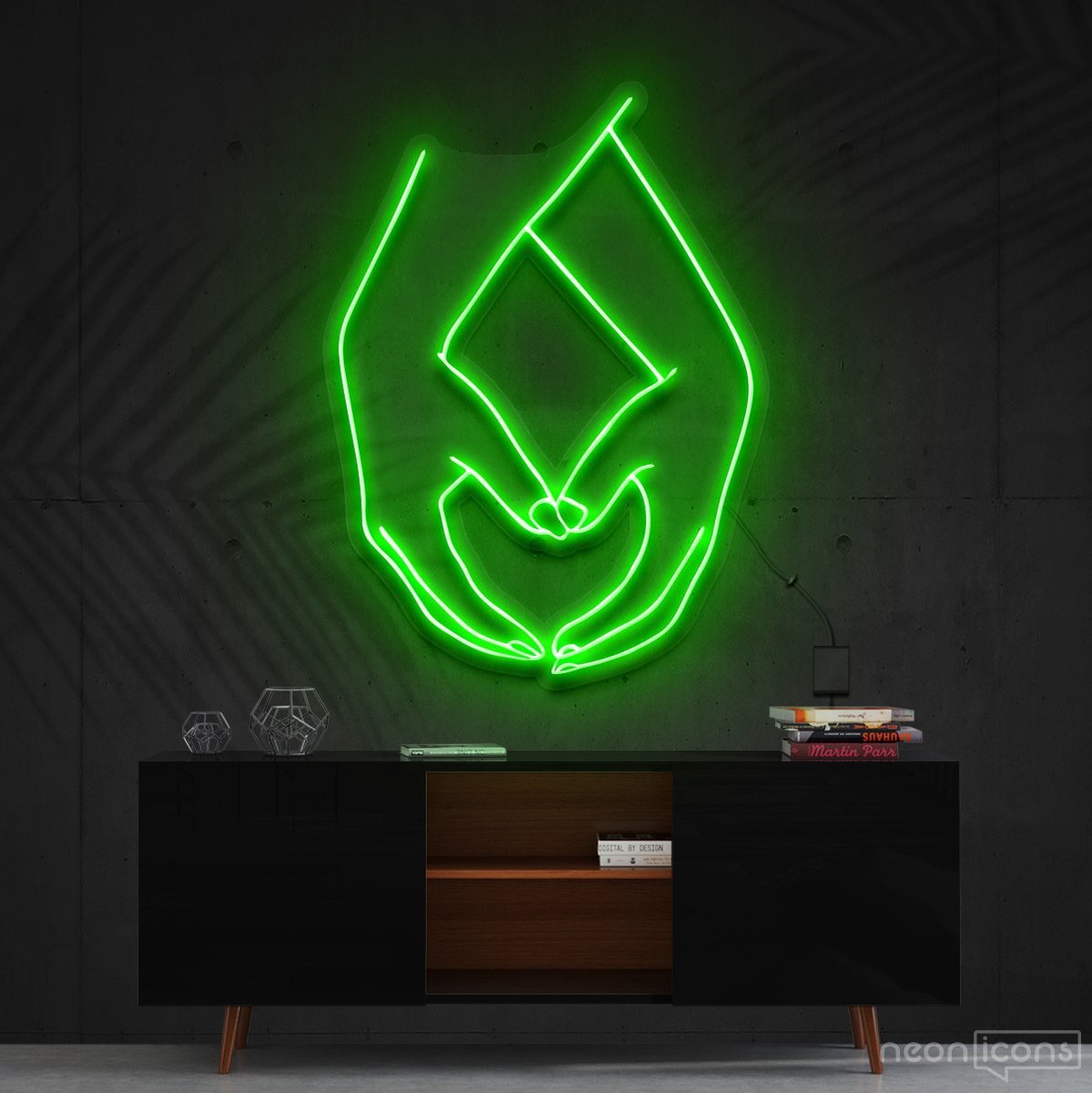 "Hand Heart" Neon Sign 60cm (2ft) / Green / Cut to Shape by Neon Icons
