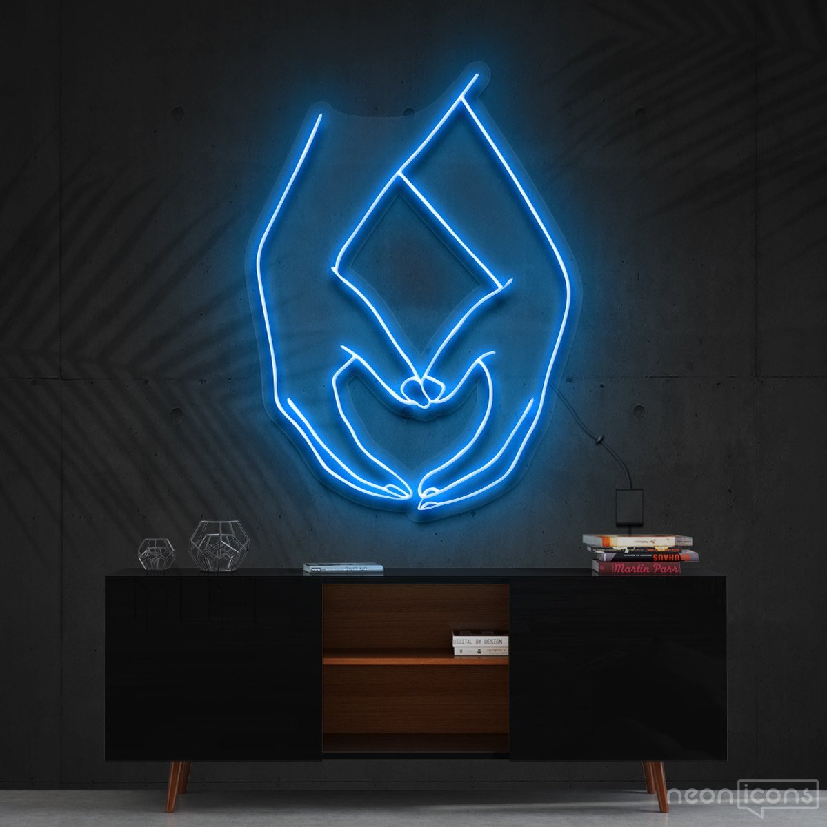 "Hand Heart" Neon Sign 60cm (2ft) / Ice Blue / Cut to Shape by Neon Icons