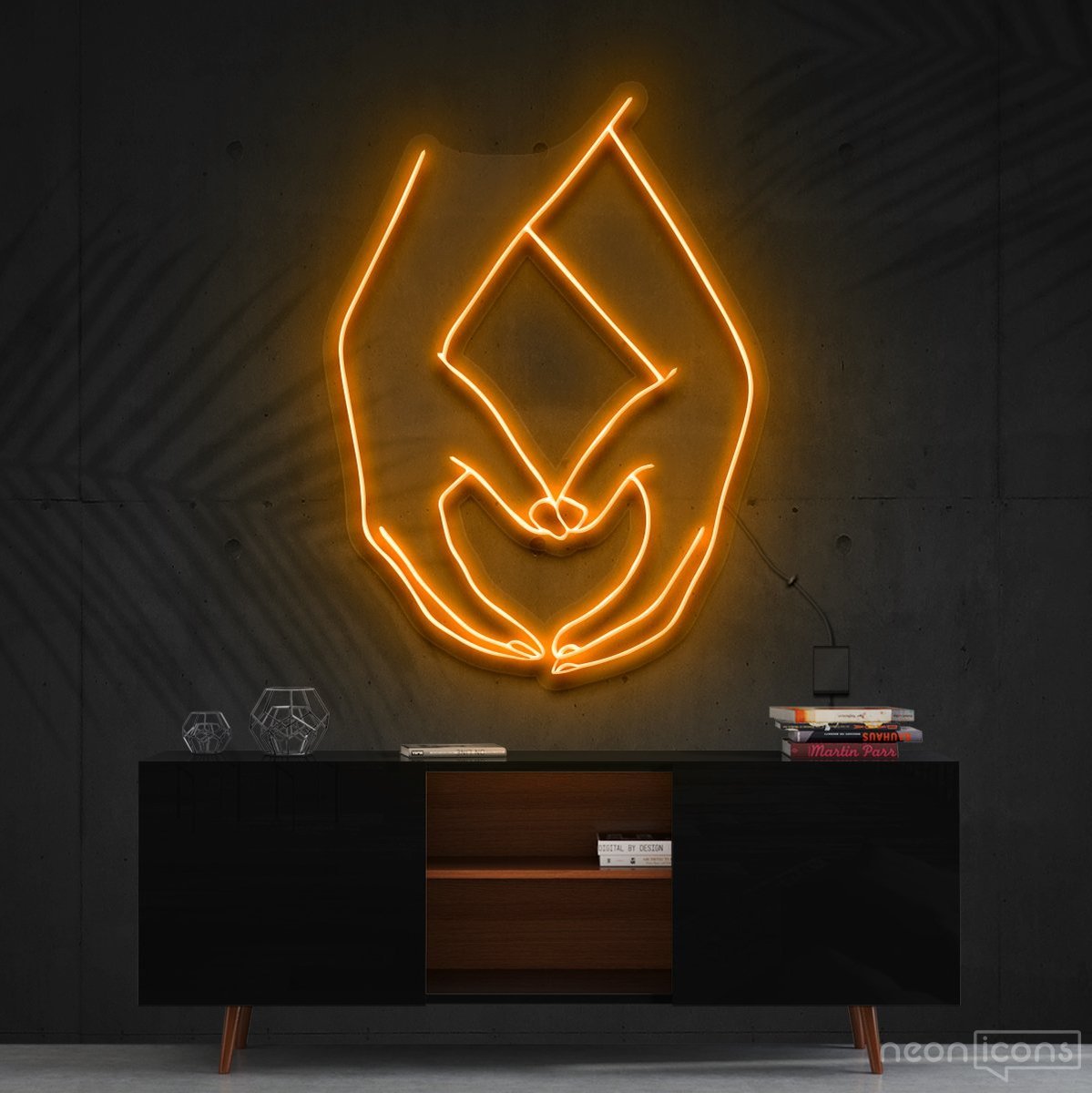"Hand Heart" Neon Sign 60cm (2ft) / Orange / Cut to Shape by Neon Icons