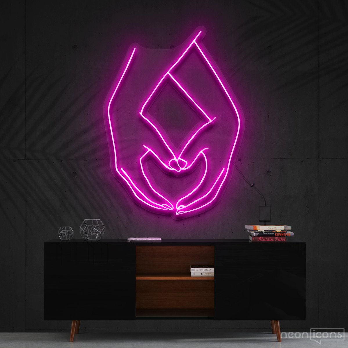 "Hand Heart" Neon Sign 60cm (2ft) / Pink / Cut to Shape by Neon Icons
