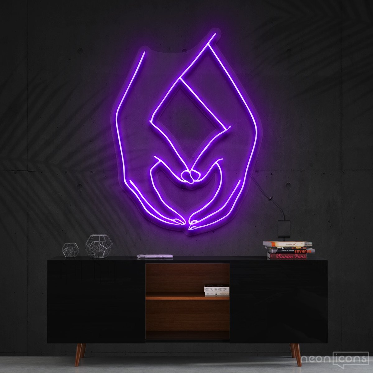 "Hand Heart" Neon Sign 60cm (2ft) / Purple / Cut to Shape by Neon Icons