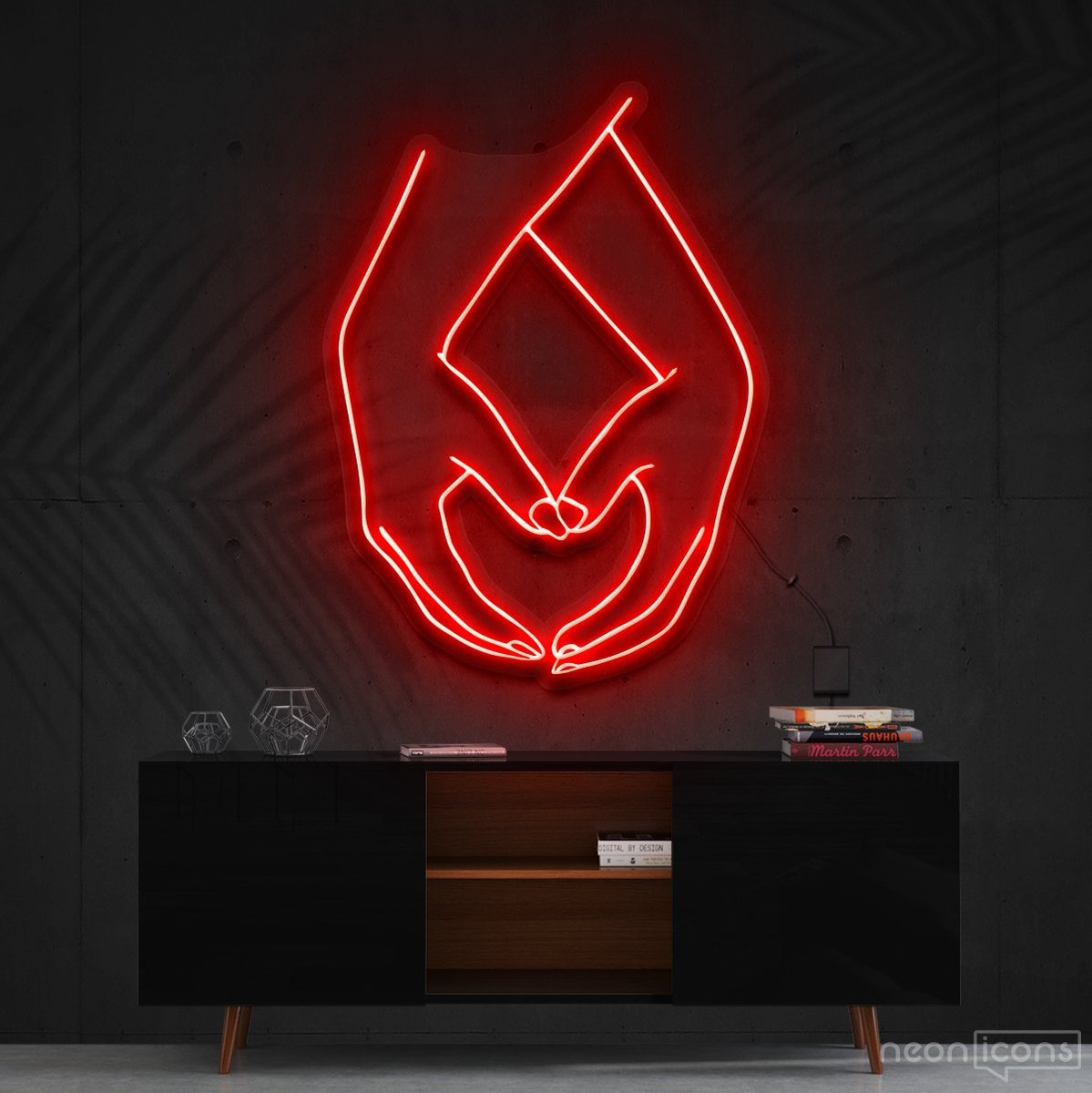 "Hand Heart" Neon Sign 60cm (2ft) / Red / Cut to Shape by Neon Icons