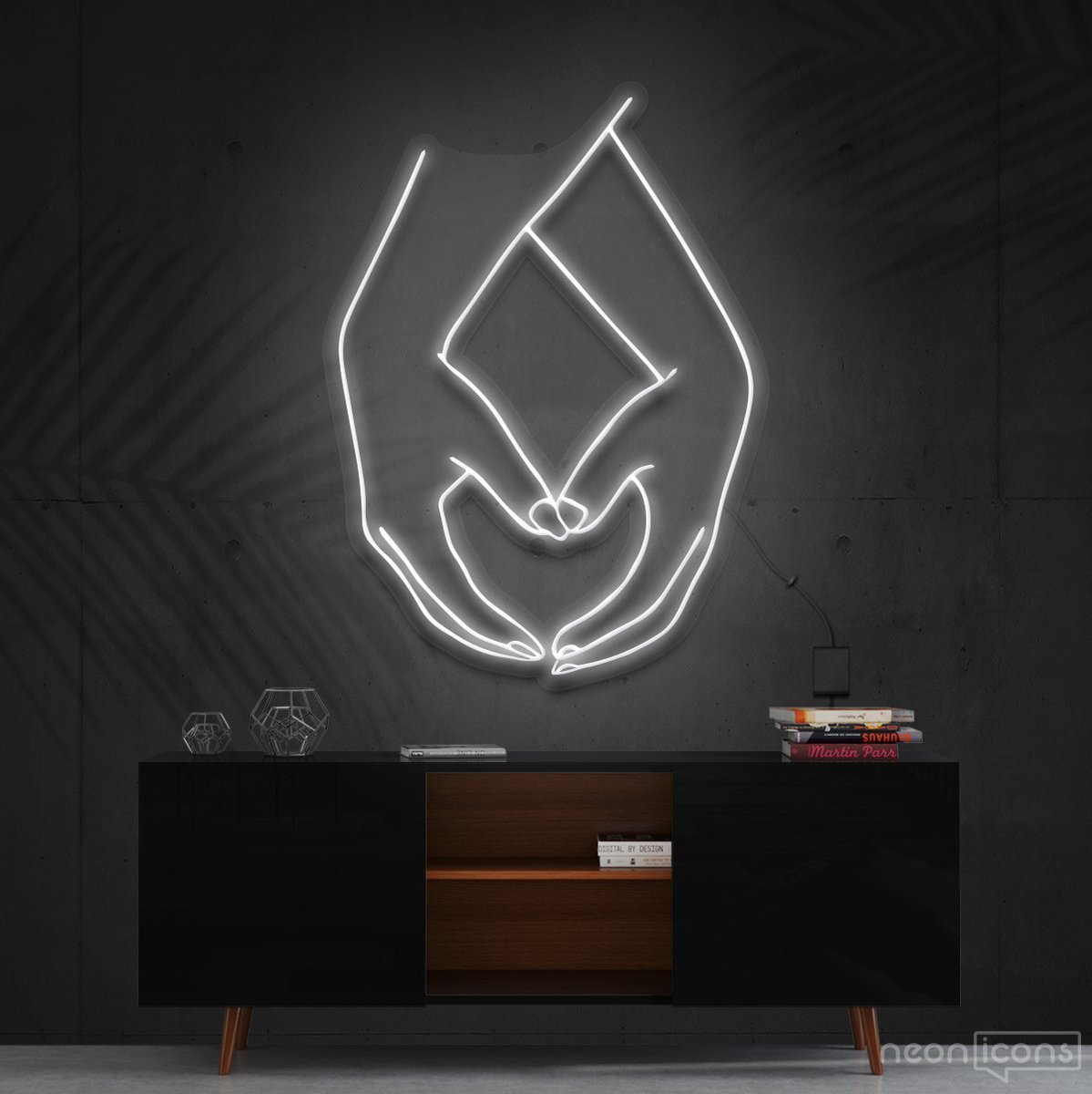 "Hand Heart" Neon Sign 60cm (2ft) / White / Cut to Shape by Neon Icons