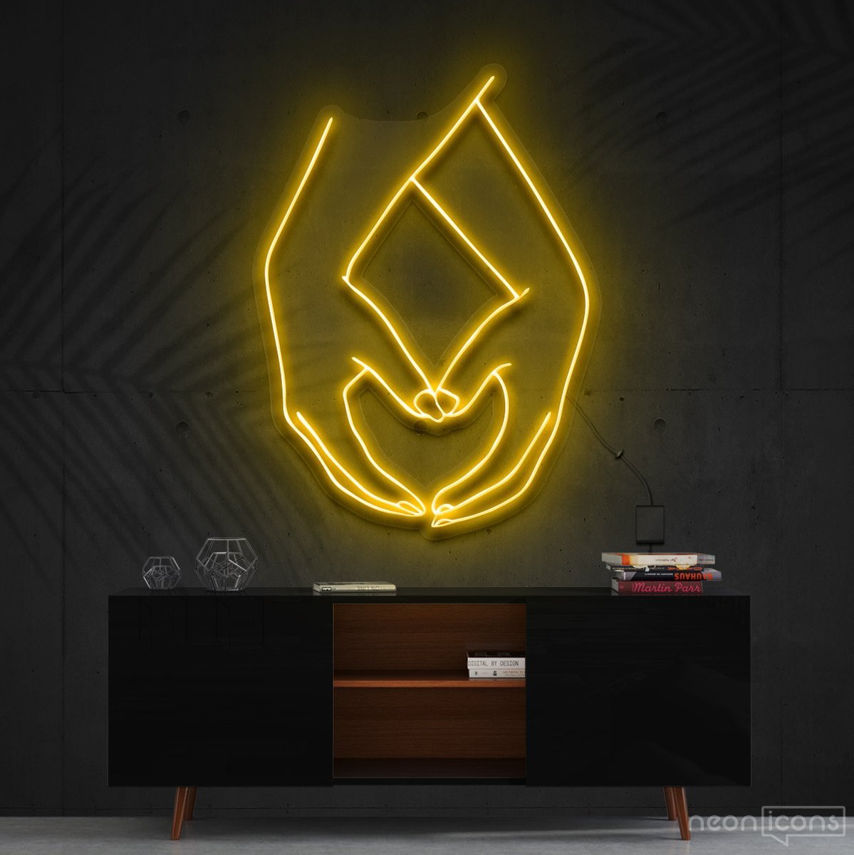 "Hand Heart" Neon Sign 60cm (2ft) / Yellow / Cut to Shape by Neon Icons