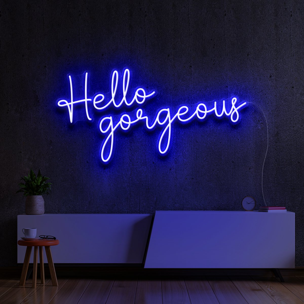 "Hello Gorgeous" Neon Sign 60cm (2ft) / Blue / LED Neon by Neon Icons