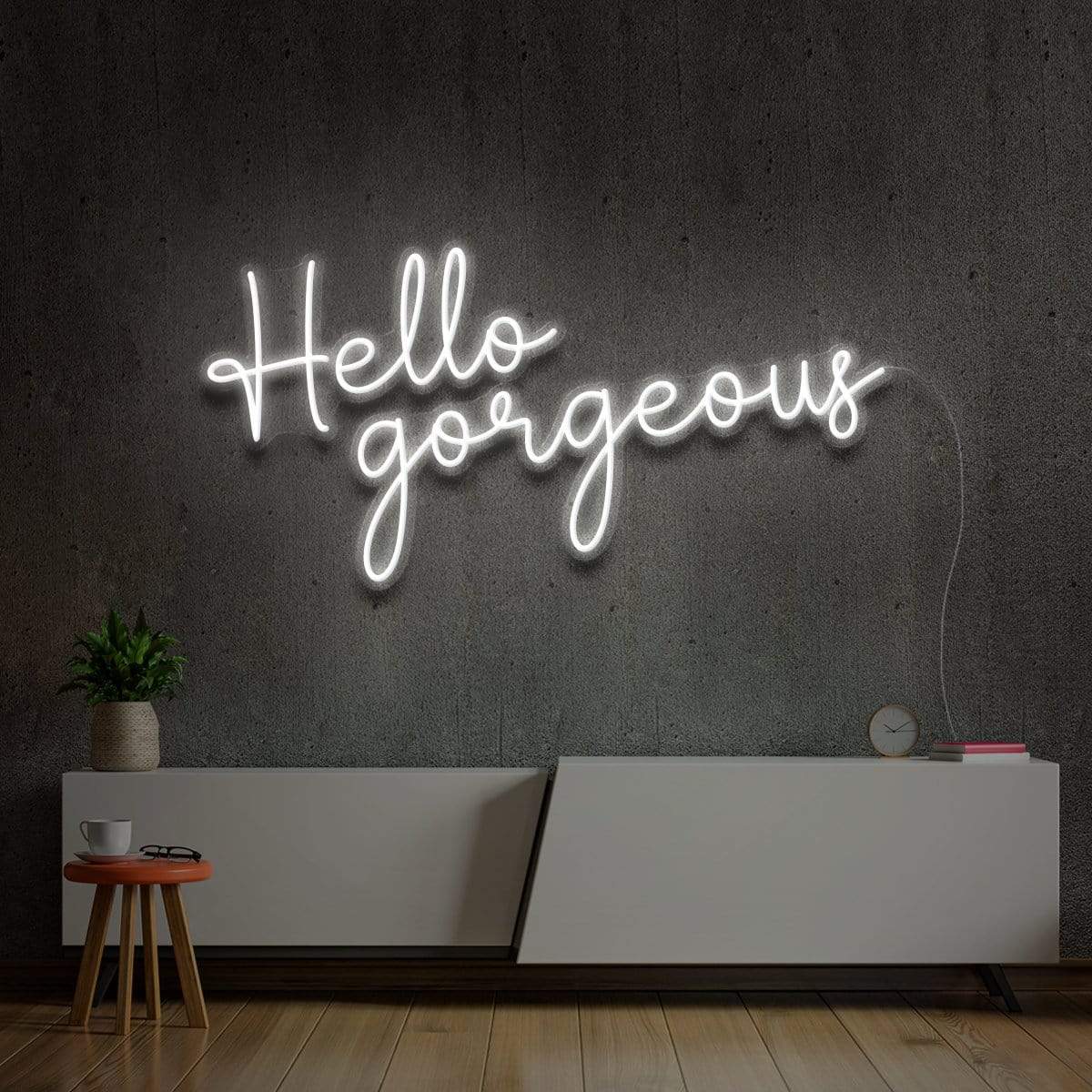 "Hello Gorgeous" Neon Sign 60cm (2ft) / White / LED Neon by Neon Icons