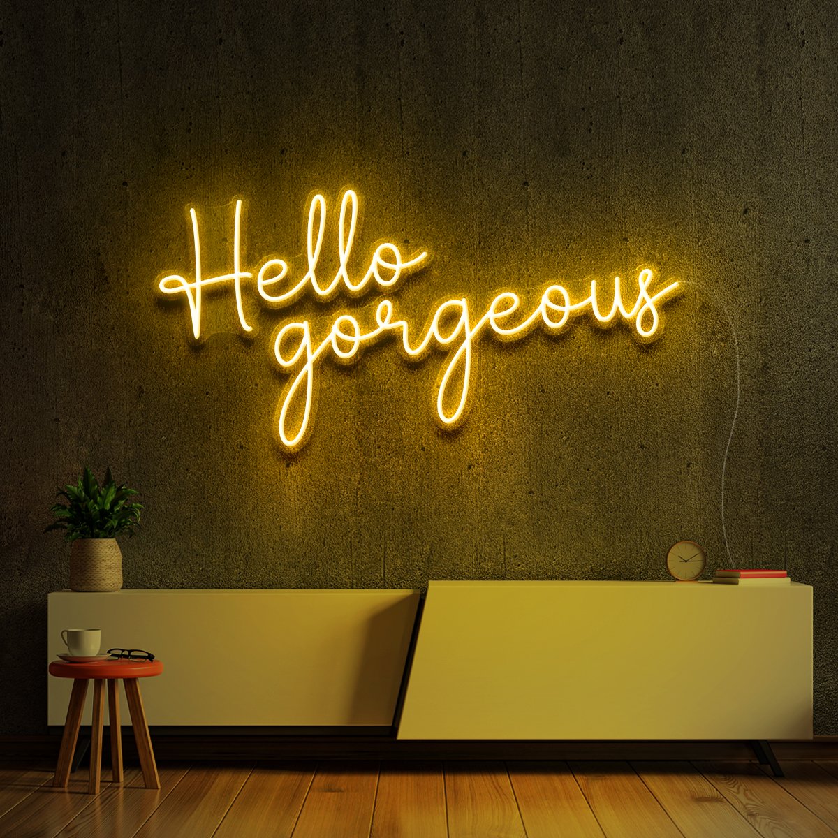 "Hello Gorgeous" Neon Sign 60cm (2ft) / Yellow / LED Neon by Neon Icons