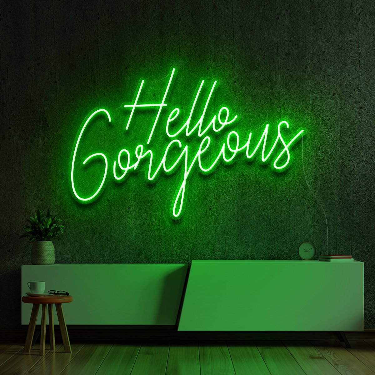 "Hello Gorgeous V2" Neon Sign 60cm (2ft) / Green / LED Neon by Neon Icons