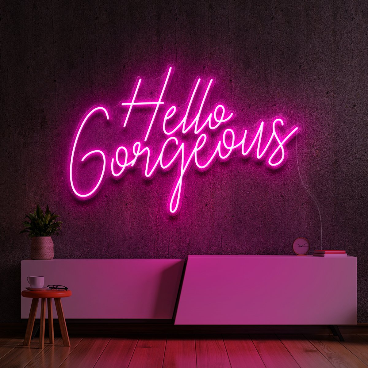 "Hello Gorgeous V2" Neon Sign 60cm (2ft) / Pink / LED Neon by Neon Icons