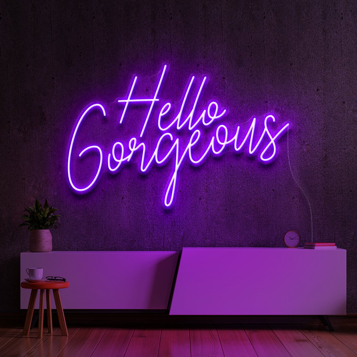 "Hello Gorgeous V2" Neon Sign 60cm (2ft) / Purple / LED Neon by Neon Icons