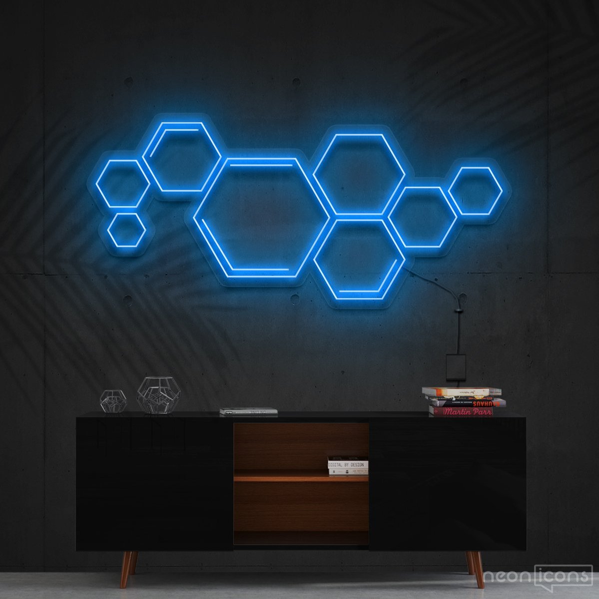 "Honeycomb" Neon Sign 60cm (2ft) / Ice Blue / Cut to Shape by Neon Icons