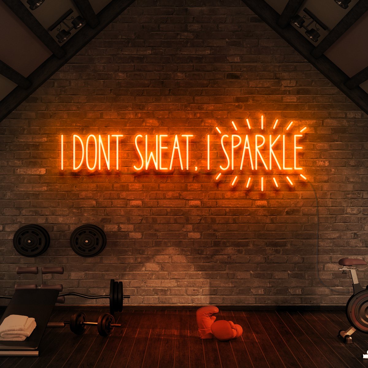 "I Don't Sweat, I Sparkle" Neon Sign for Gyms & Fitness Studios 90cm (3ft) / Orange / LED Neon by Neon Icons