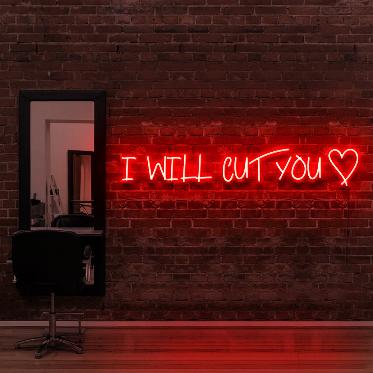 "I Will Cut You" Neon Sign for Hair Salons & Barbershops by Neon Icons