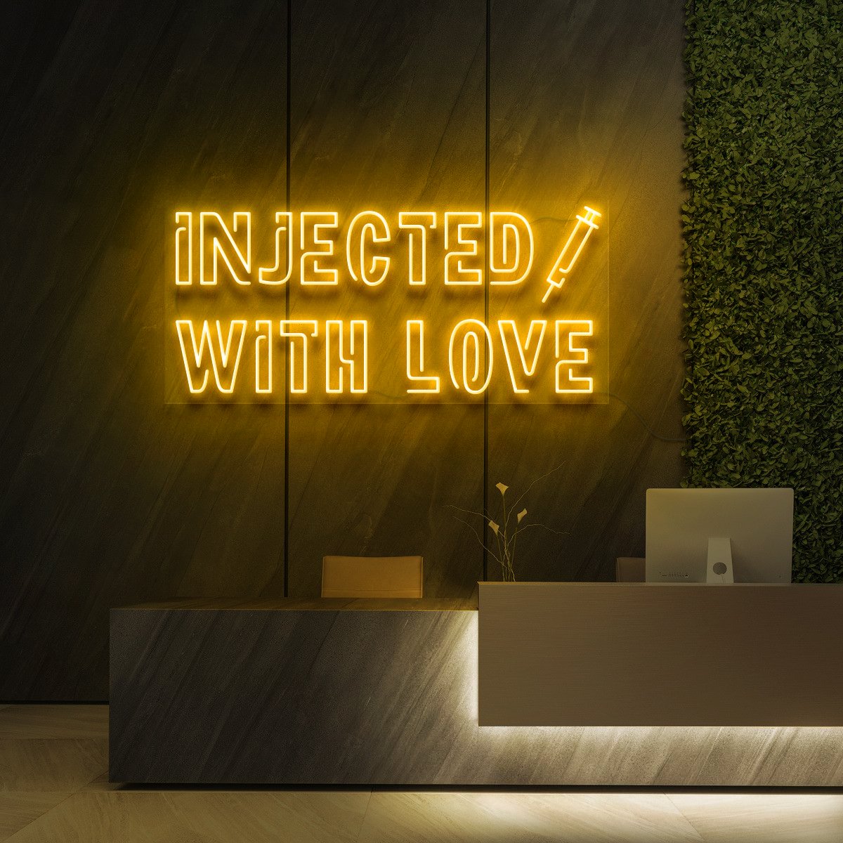 "Injected With Love" Neon Sign for Beauty Salons & Cosmetic Studios 90cm (3ft) / Yellow / LED Neon by Neon Icons