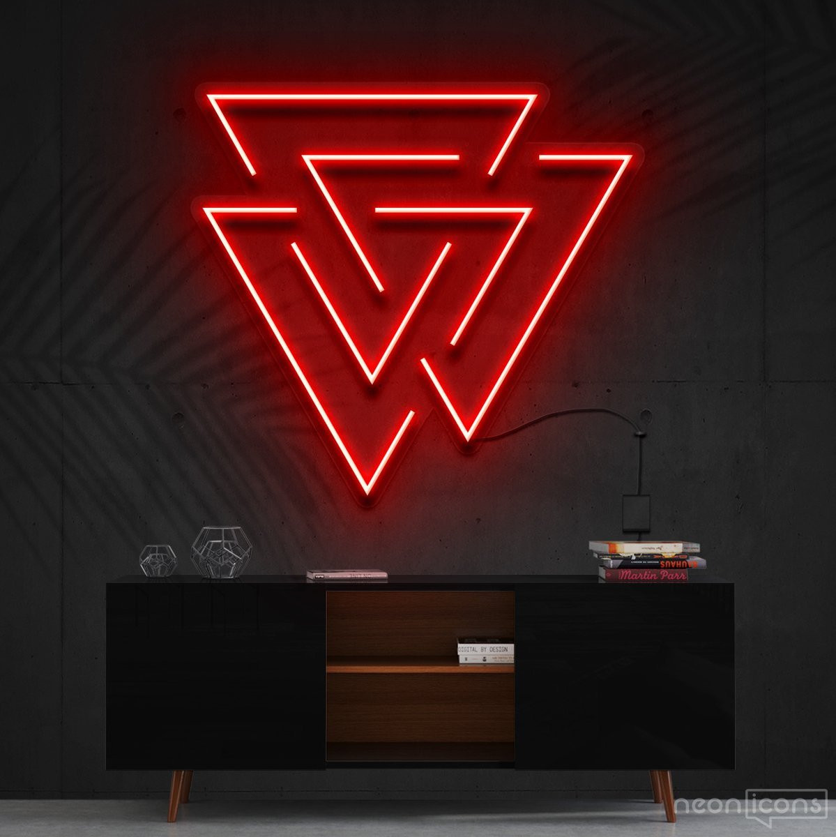 "Interlocking Triangles" Neon Sign 60cm (2ft) / Red / Cut to Shape by Neon Icons