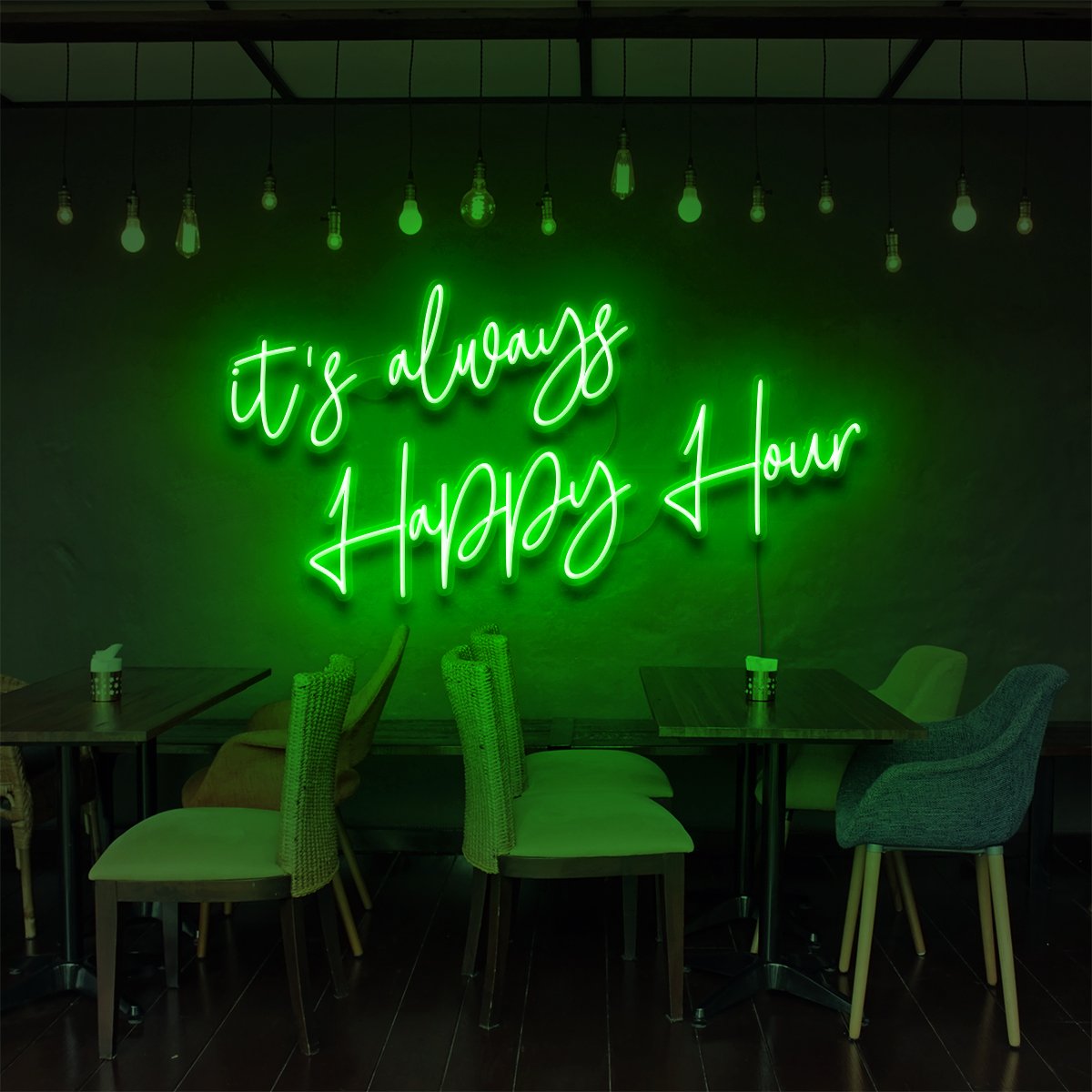 "It's Always Happy Hour" Neon Sign for Bars & Restaurants 60cm (2ft) / Green / LED Neon by Neon Icons