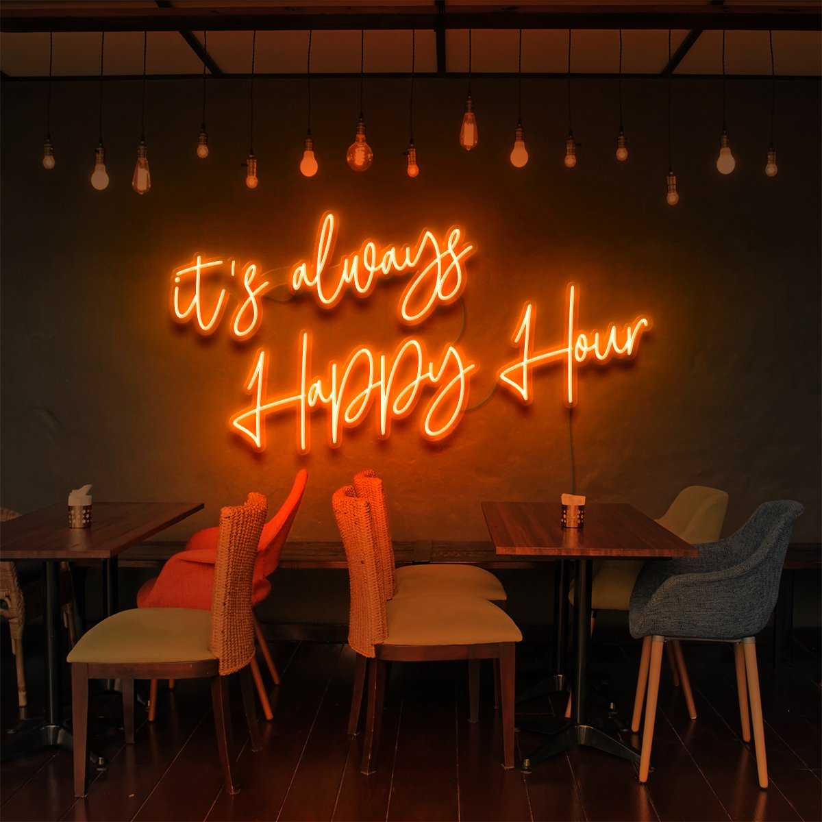 "It's Always Happy Hour" Neon Sign for Bars & Restaurants 60cm (2ft) / Orange / LED Neon by Neon Icons