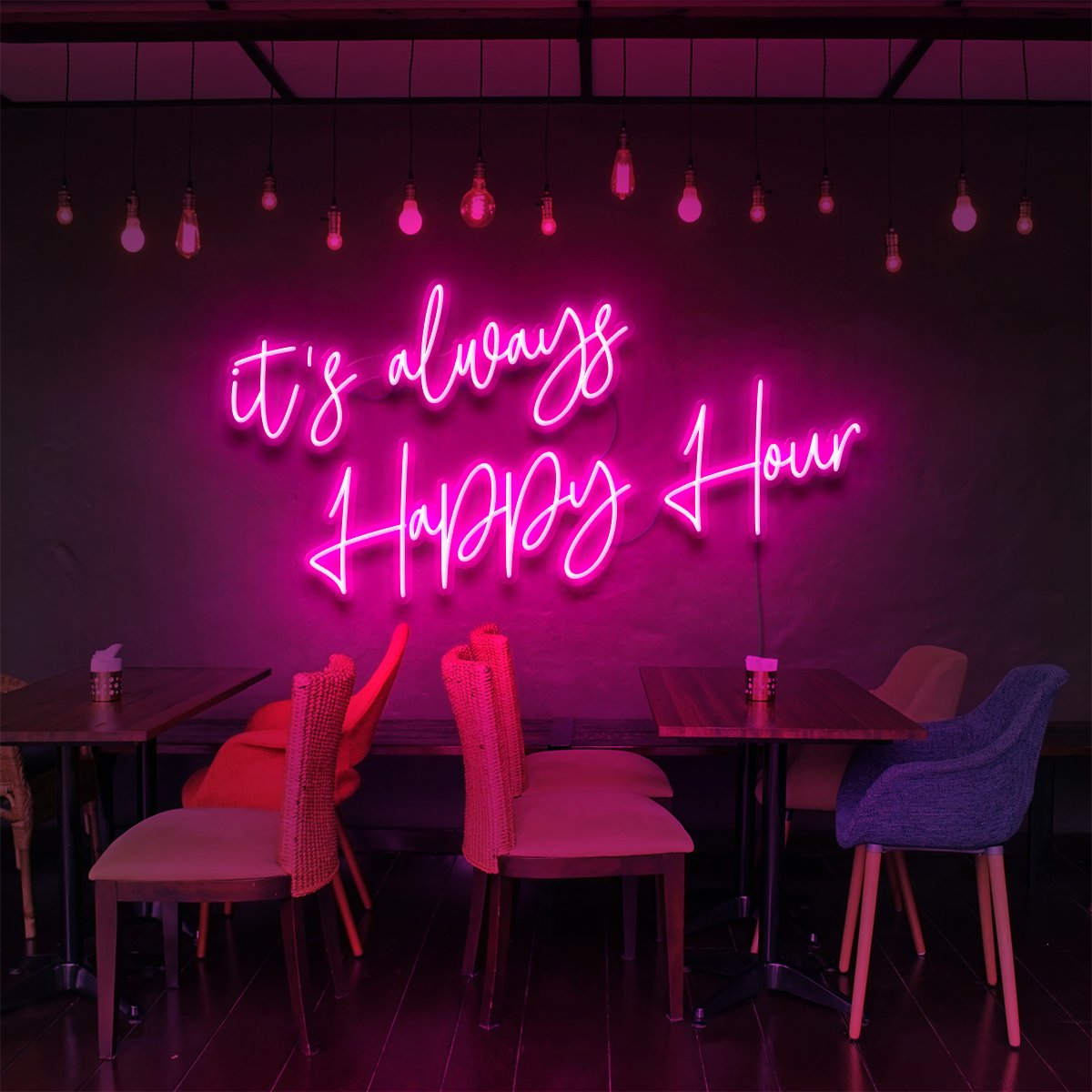 "It's Always Happy Hour" Neon Sign for Bars & Restaurants 60cm (2ft) / Pink / LED Neon by Neon Icons