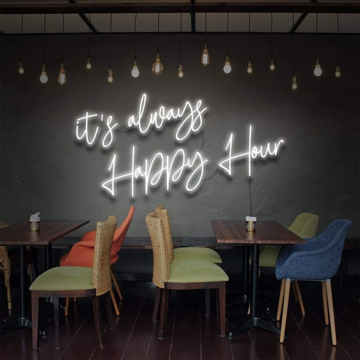 "It's Always Happy Hour" Neon Sign for Bars & Restaurants 60cm (2ft) / White / LED Neon by Neon Icons