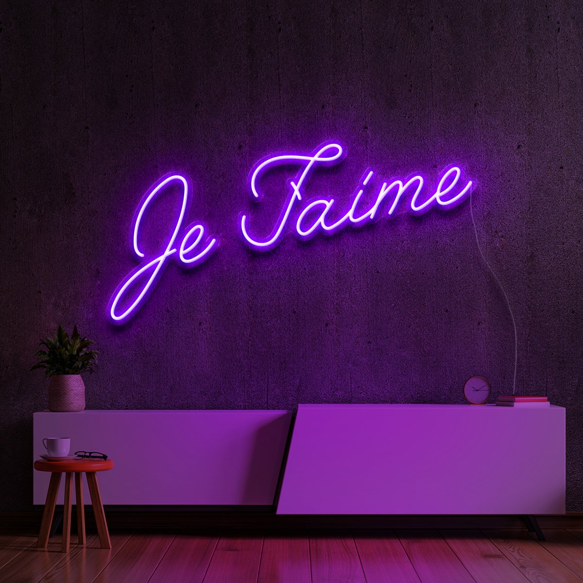 "Je T'aime (I Love You)" Neon Sign 60cm (2ft) / Purple / LED Neon by Neon Icons