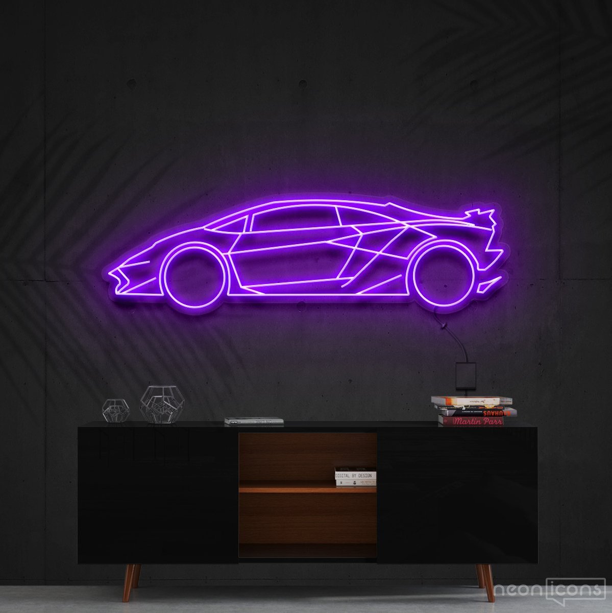 "Lamborghini Aventador SV" Neon Sign 90cm (3ft) / Purple / Cut to Shape by Neon Icons