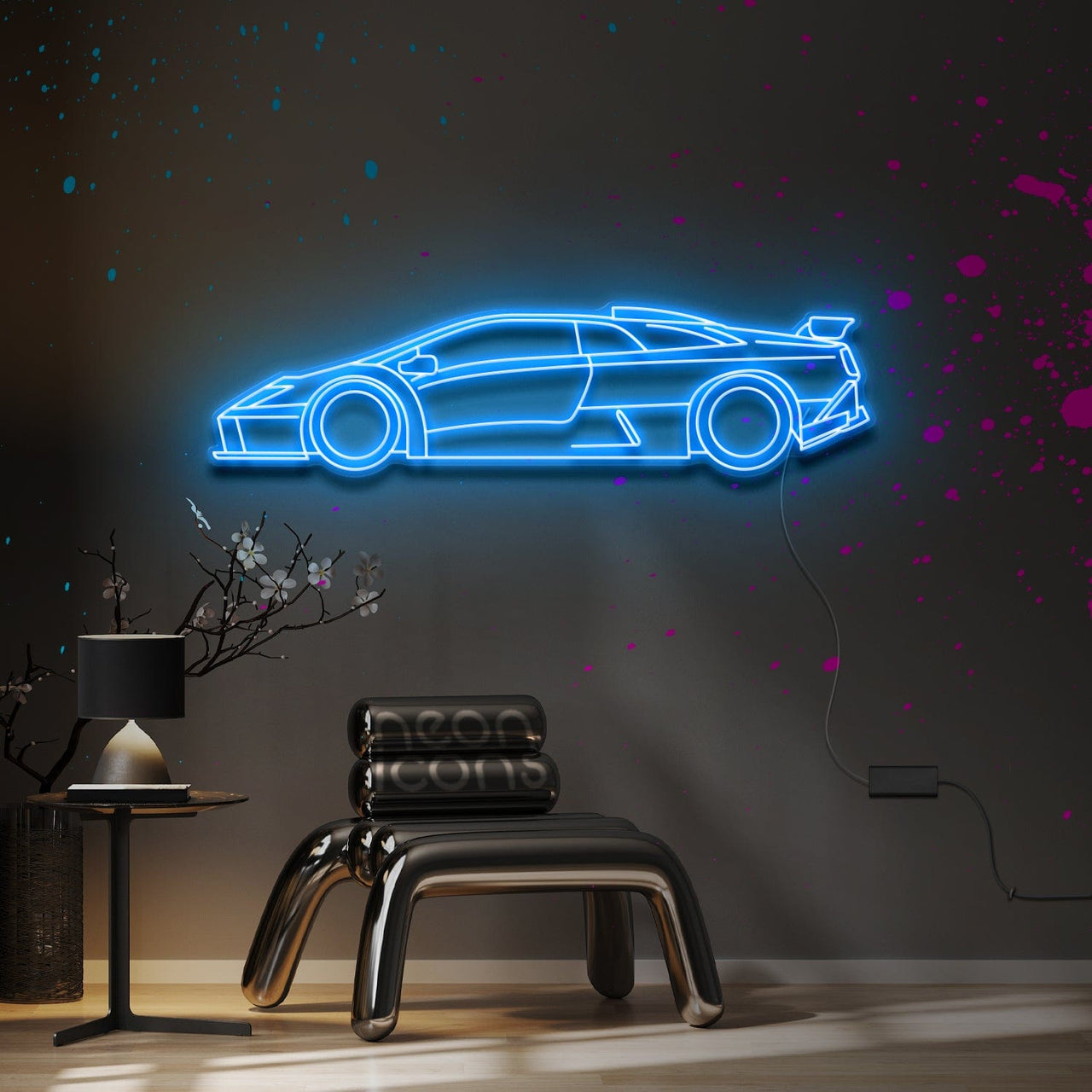 "Lamborghini Diablo GTR" Neon Sign 4ft x 1.1ft / Ice Blue / LED Neon by Neon Icons