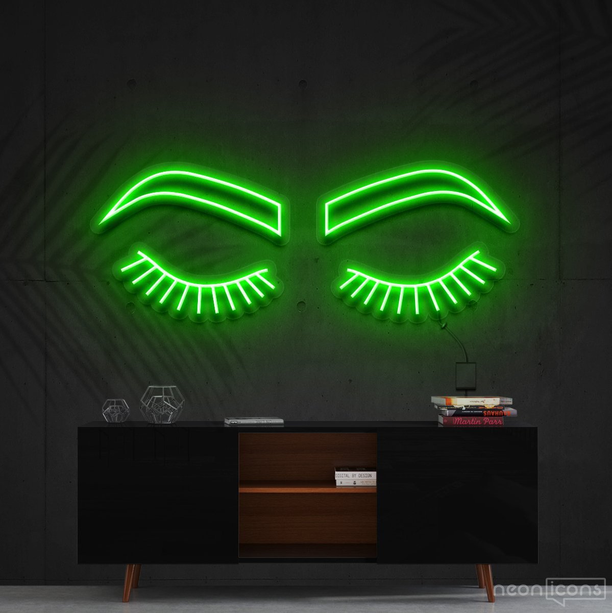 "Lashes & Brows" Neon Sign 60cm (2ft) / Green / Cut to Shape by Neon Icons