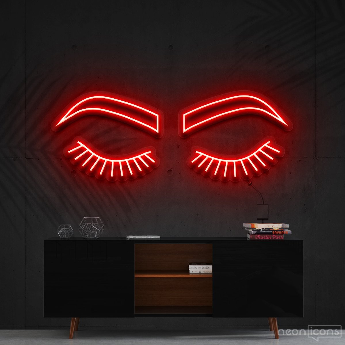 "Lashes & Brows" Neon Sign 60cm (2ft) / Red / Cut to Shape by Neon Icons