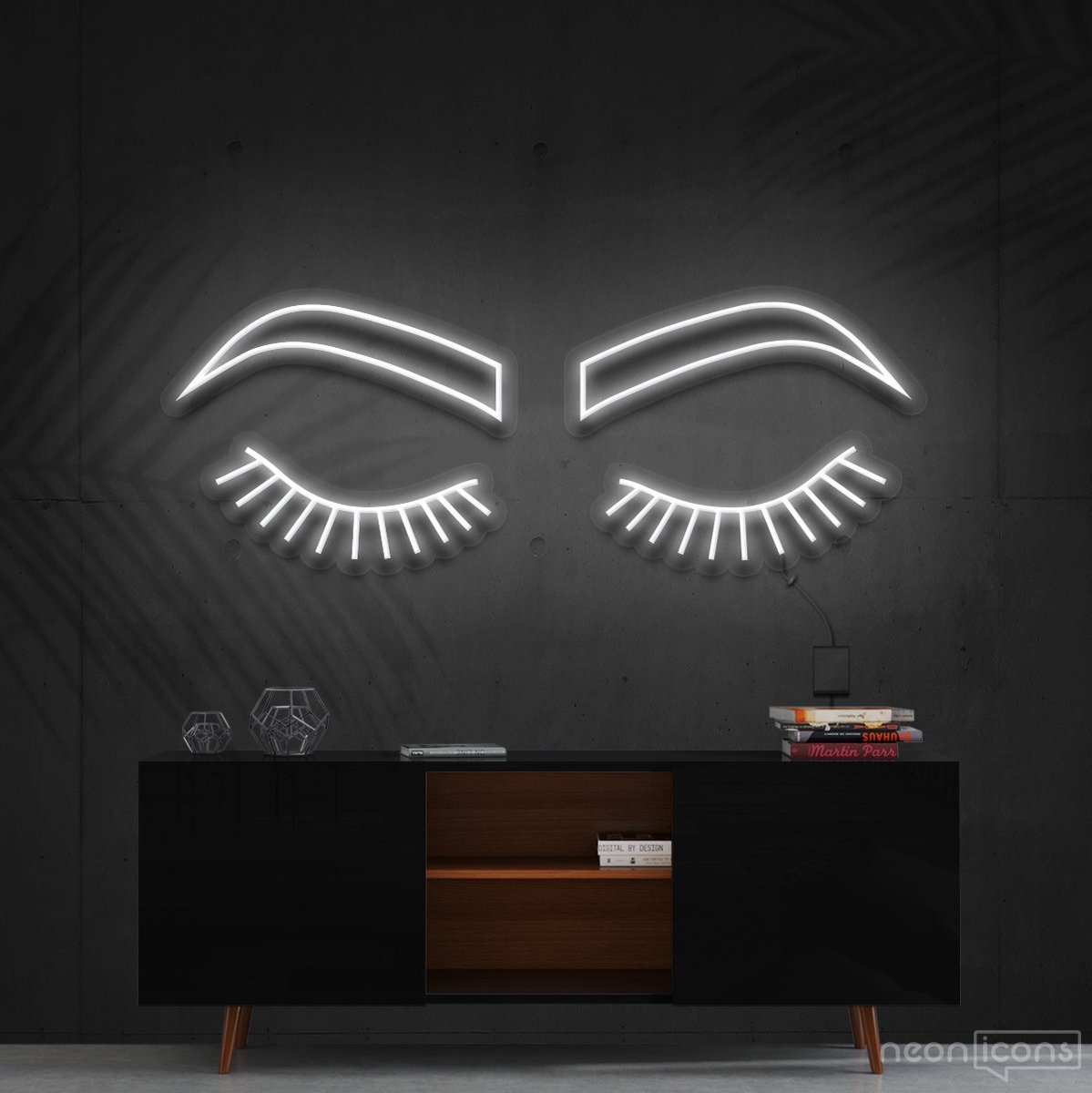 "Lashes & Brows" Neon Sign 60cm (2ft) / White / Cut to Shape by Neon Icons