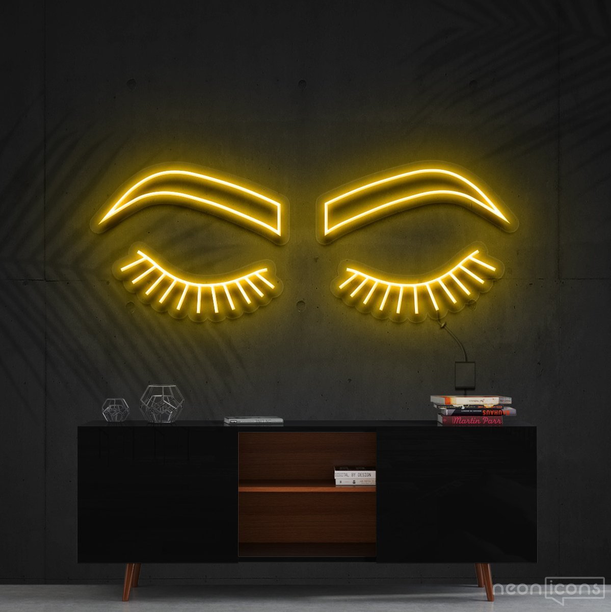 "Lashes & Brows" Neon Sign 60cm (2ft) / Yellow / Cut to Shape by Neon Icons