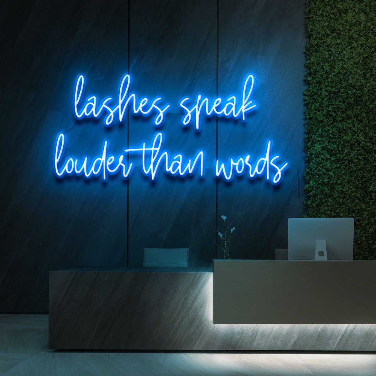 "Lashes Speak Louder Than Words" Neon Sign for Beauty & Cosmetic Studios 90cm (3ft) / Ice Blue / LED Neon by Neon Icons