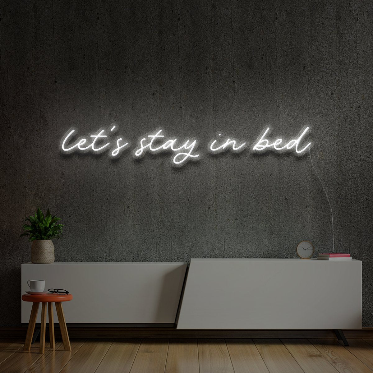 "Let's Stay In Bed" Neon Sign 90cm (3ft) / White / LED Neon by Neon Icons