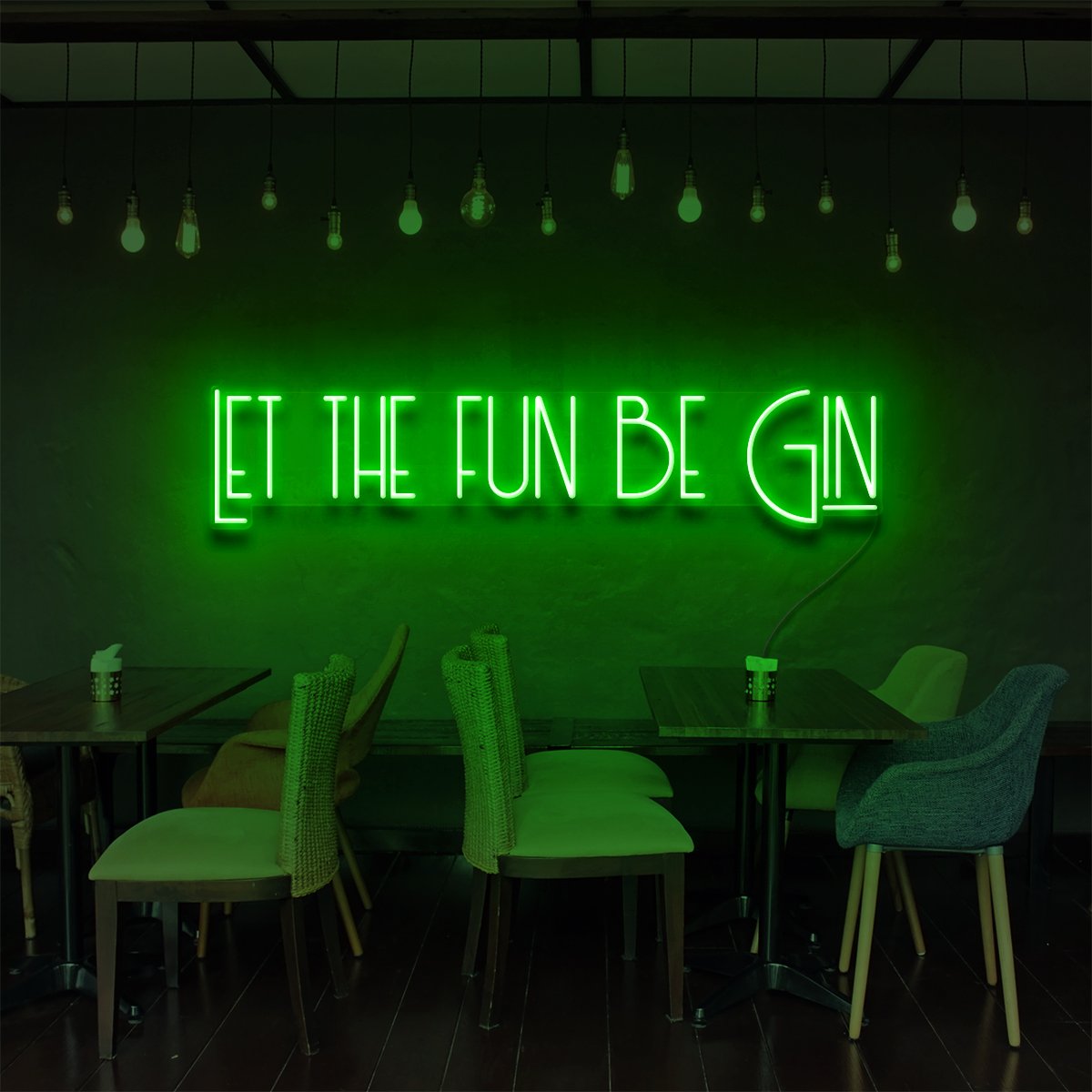 "Let The Fun Be Gin" Neon Sign for Bars & Restaurants 90cm (3ft) / Green / LED Neon by Neon Icons