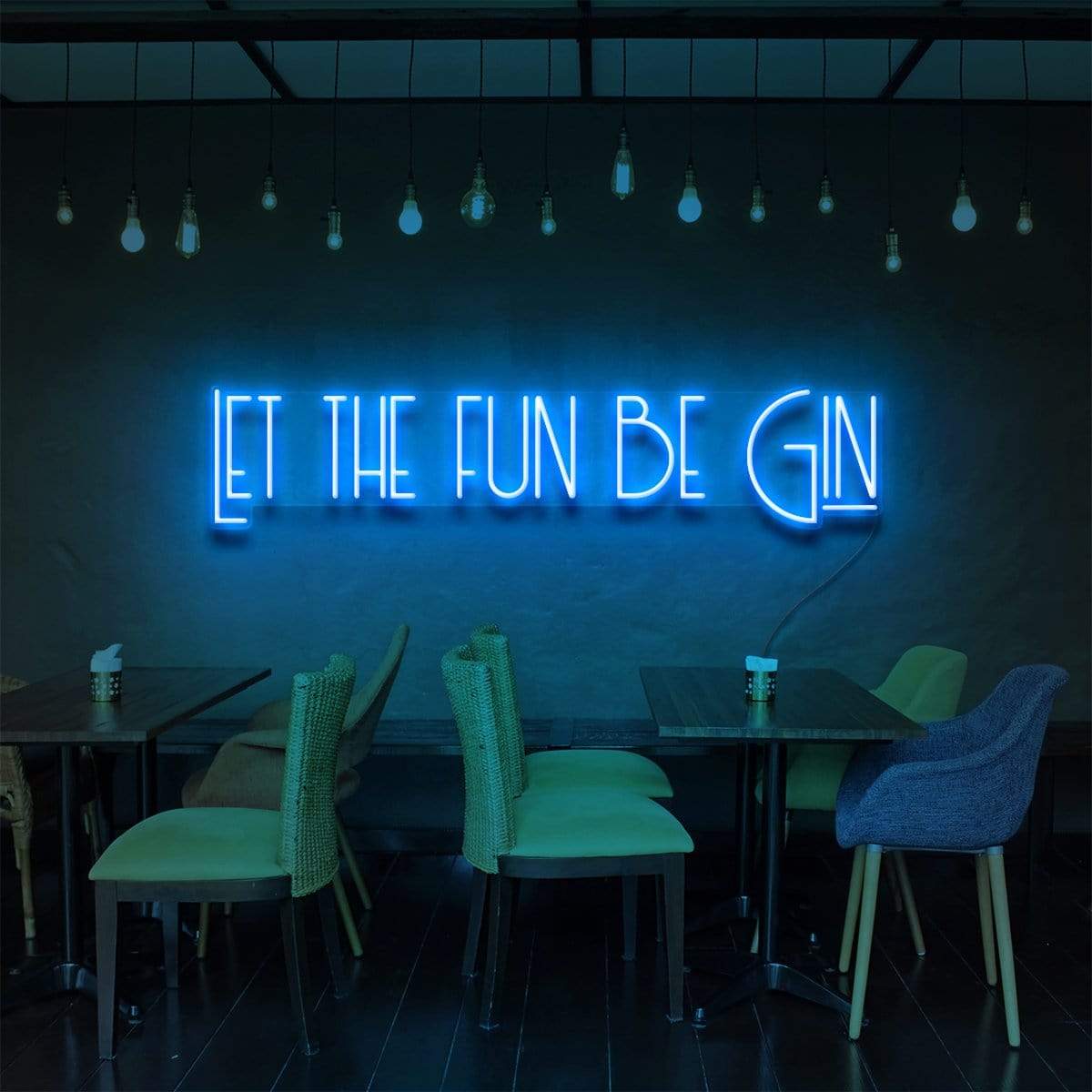 "Let The Fun Be Gin" Neon Sign for Bars & Restaurants 90cm (3ft) / Ice Blue / LED Neon by Neon Icons