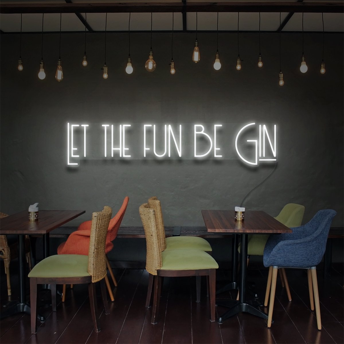 "Let The Fun Be Gin" Neon Sign for Bars & Restaurants 90cm (3ft) / White / LED Neon by Neon Icons