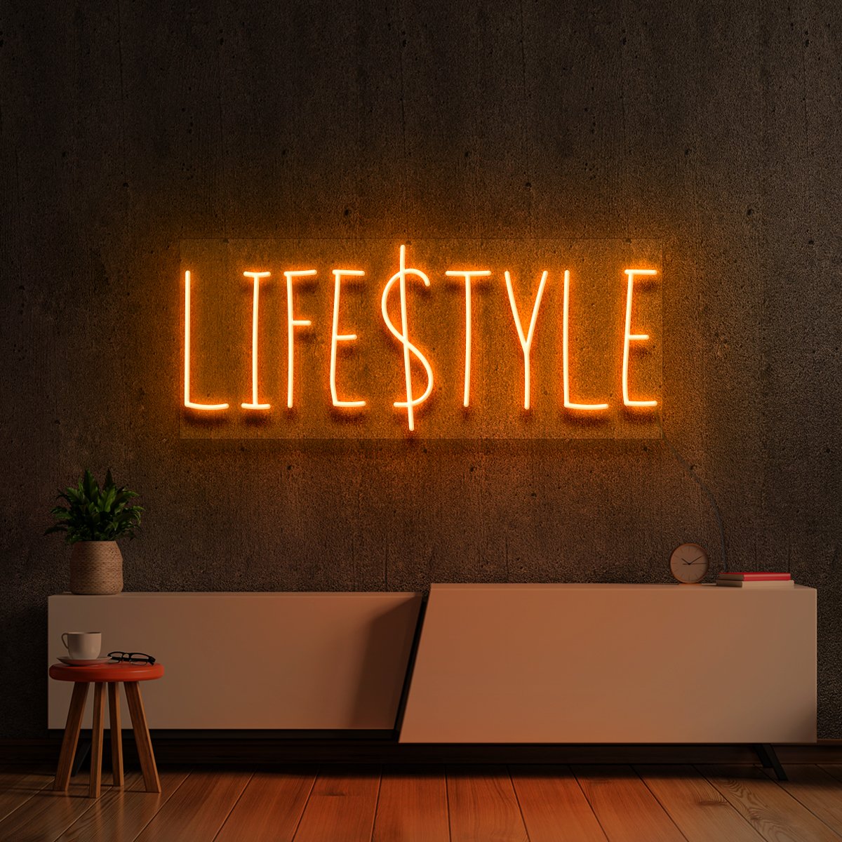 "Lifestyle" Neon Sign 60cm (2ft) / Orange / Cut to Shape by Neon Icons