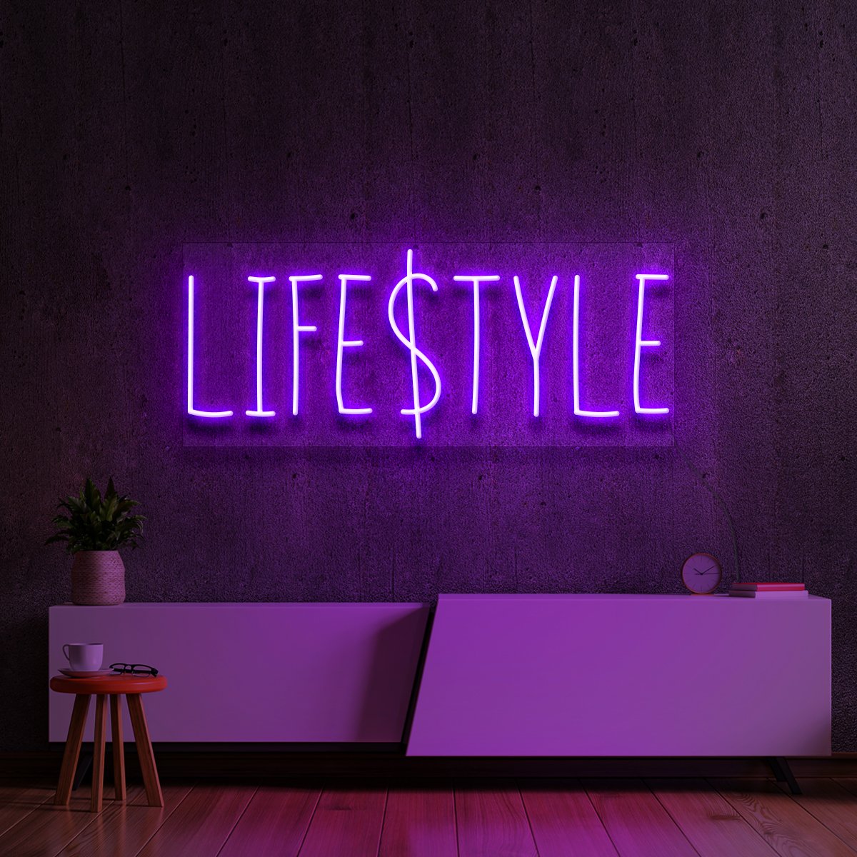 "Lifestyle" Neon Sign 60cm (2ft) / Purple / Cut to Shape by Neon Icons