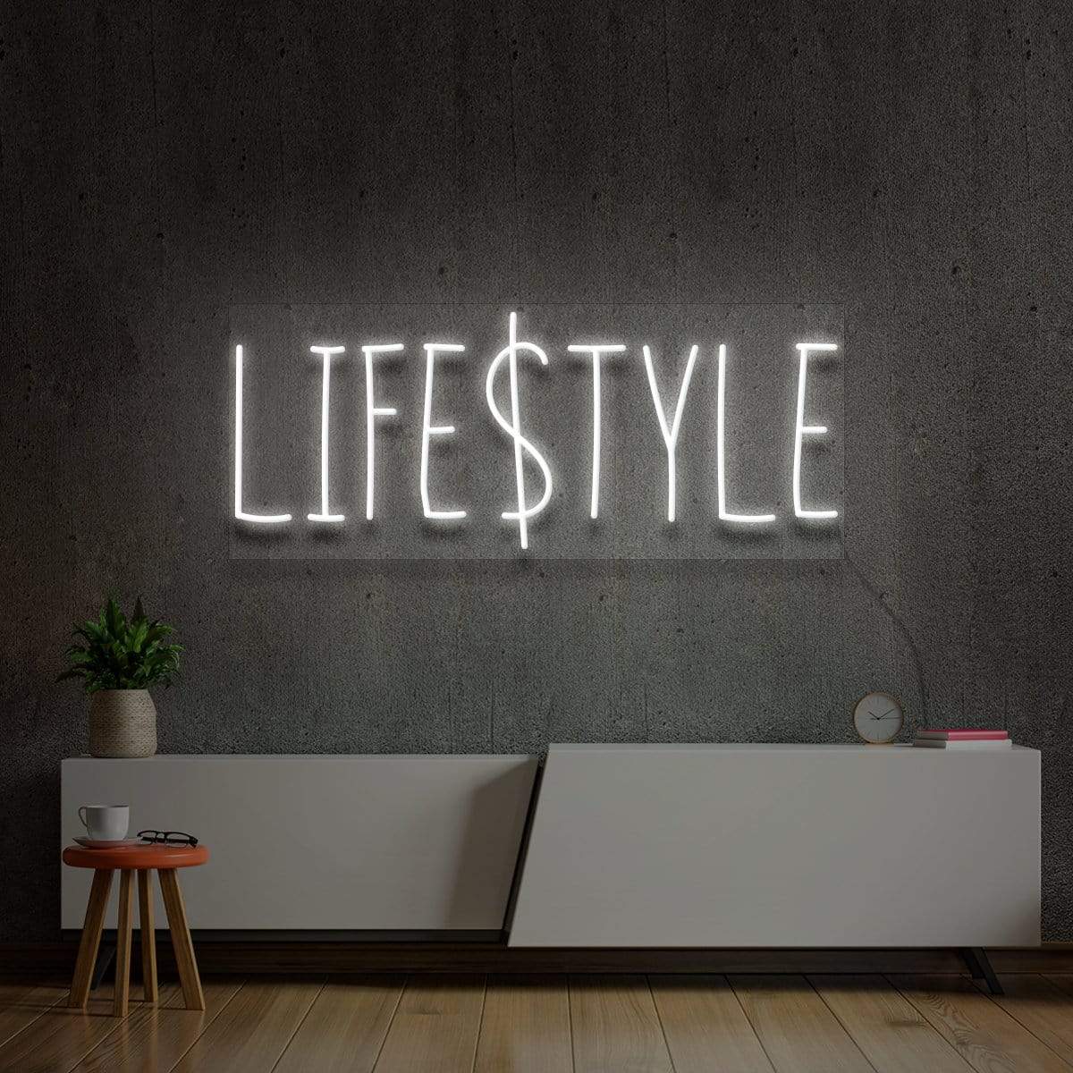 "Lifestyle" Neon Sign 60cm (2ft) / White / Cut to Shape by Neon Icons