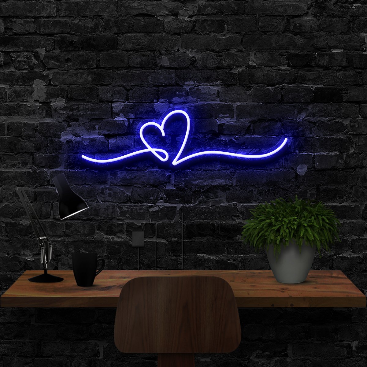 "Line Art Heart" Neon Sign 40cm (1.3ft) / Blue / LED Neon by Neon Icons