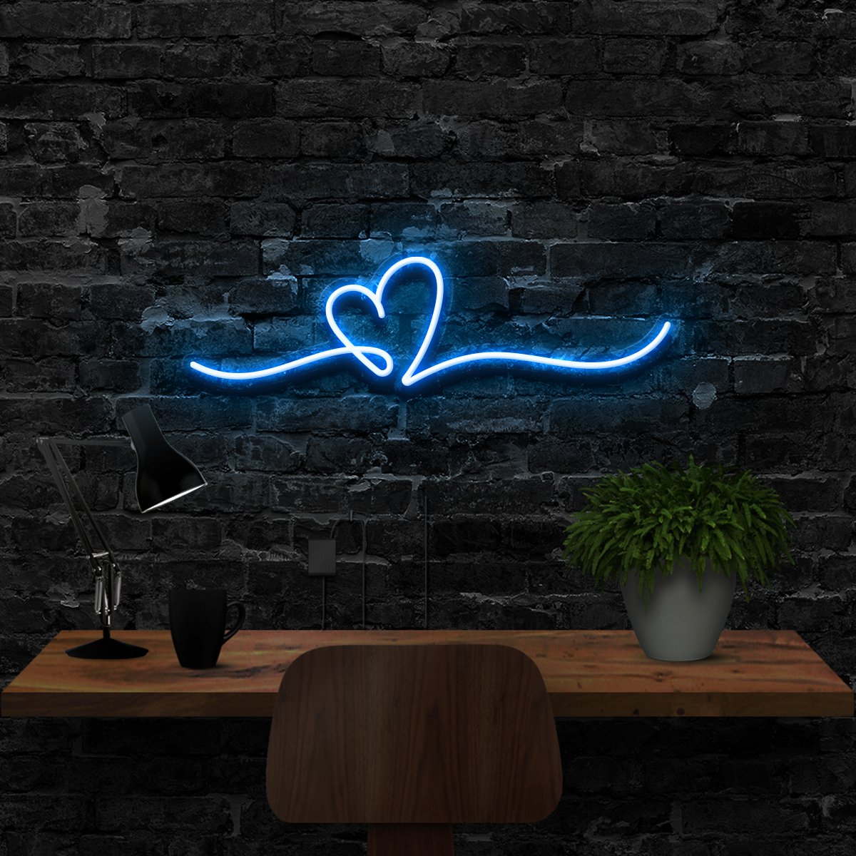 "Line Art Heart" Neon Sign 40cm (1.3ft) / Ice Blue / LED Neon by Neon Icons