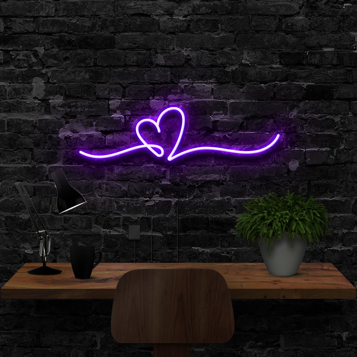 "Line Art Heart" Neon Sign 40cm (1.3ft) / Purple / LED Neon by Neon Icons