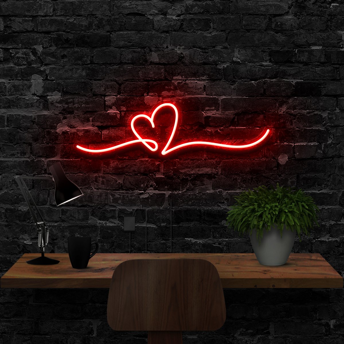 "Line Art Heart" Neon Sign 40cm (1.3ft) / Red / LED Neon by Neon Icons