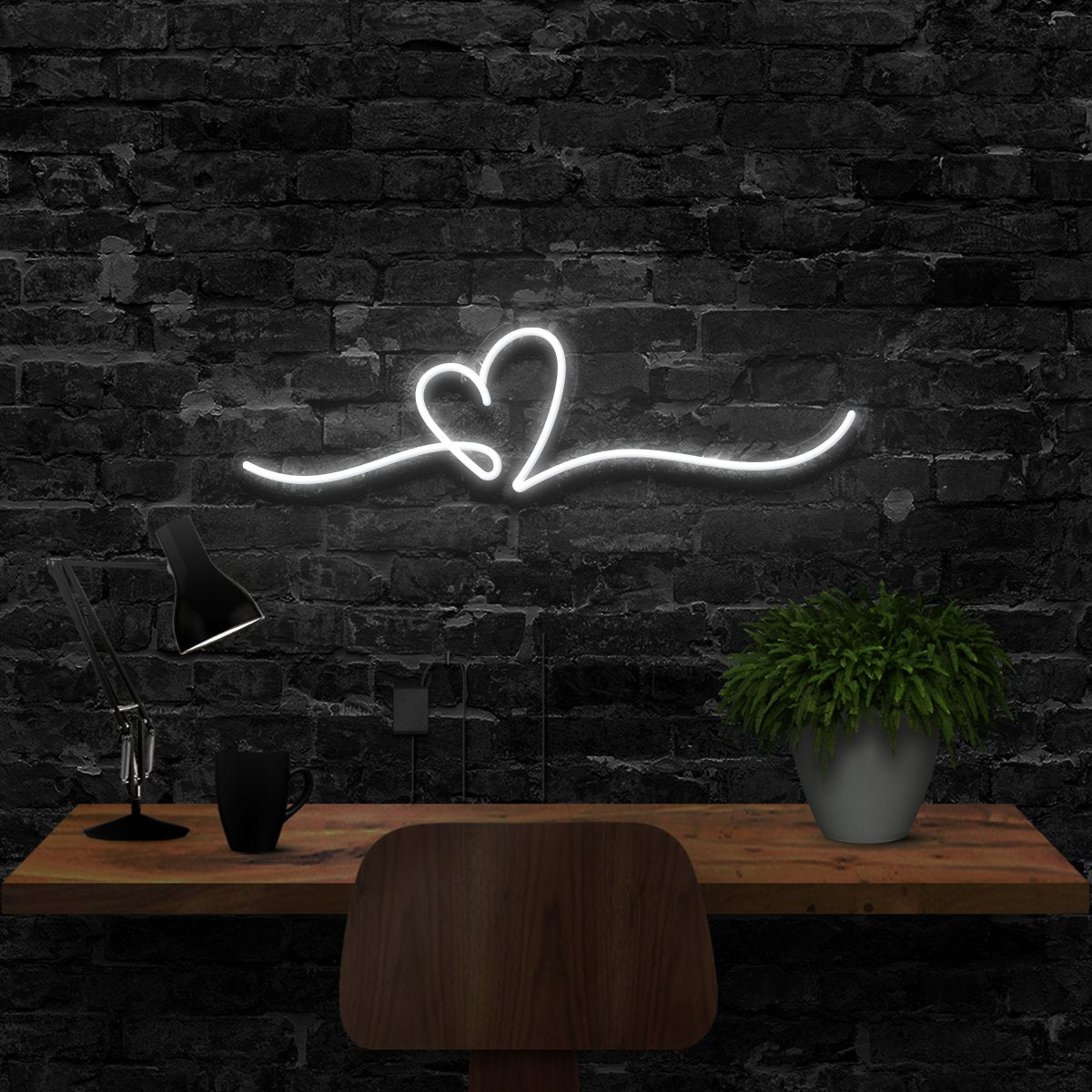 "Line Art Heart" Neon Sign 40cm (1.3ft) / White / LED Neon by Neon Icons