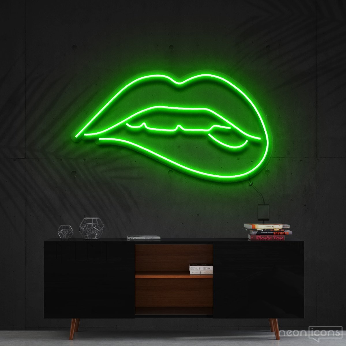 "Lips Biting" Neon Sign 60cm (2ft) / Green / Cut to Shape by Neon Icons