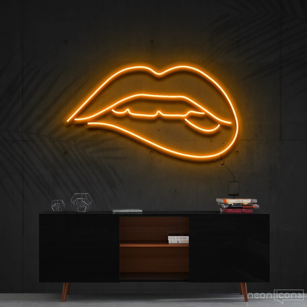 "Lips Biting" Neon Sign 60cm (2ft) / Orange / Cut to Shape by Neon Icons