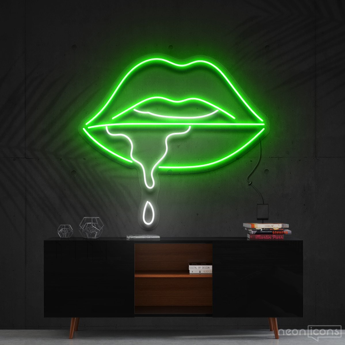 "Lips Dripping" Multicolour Neon Sign 60cm (2ft) / Green / Cut to Shape by Neon Icons
